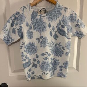 NWT Rachel Zoe Blue and White Floral Sweater